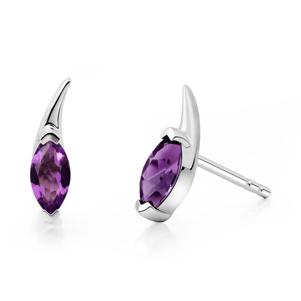 Tadpole Inspired Marquise Amethyst Stud Earrings - LUO Jewelry #metal_14k white gold