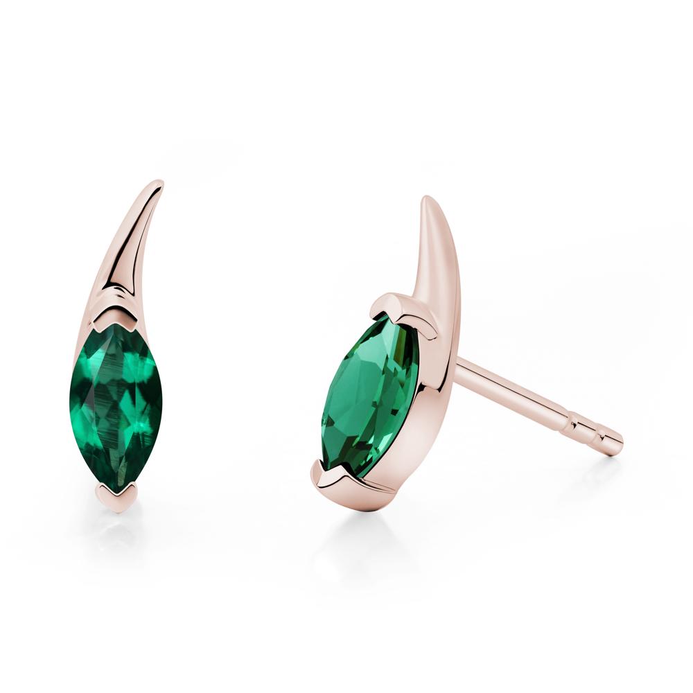 Tadpole Inspired Marquise Emerald Stud Earrings - LUO Jewelry #metal_14k rose gold