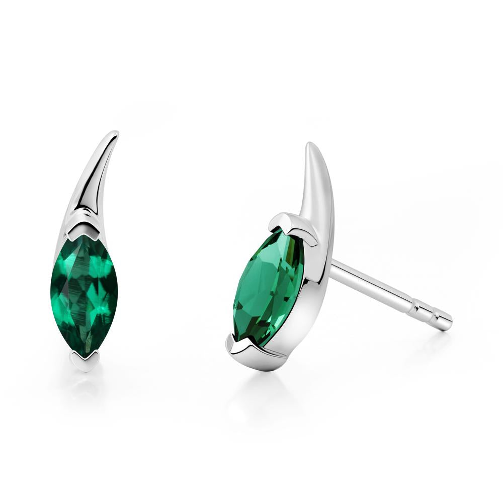 Tadpole Inspired Marquise Emerald Stud Earrings - LUO Jewelry #metal_14k white gold