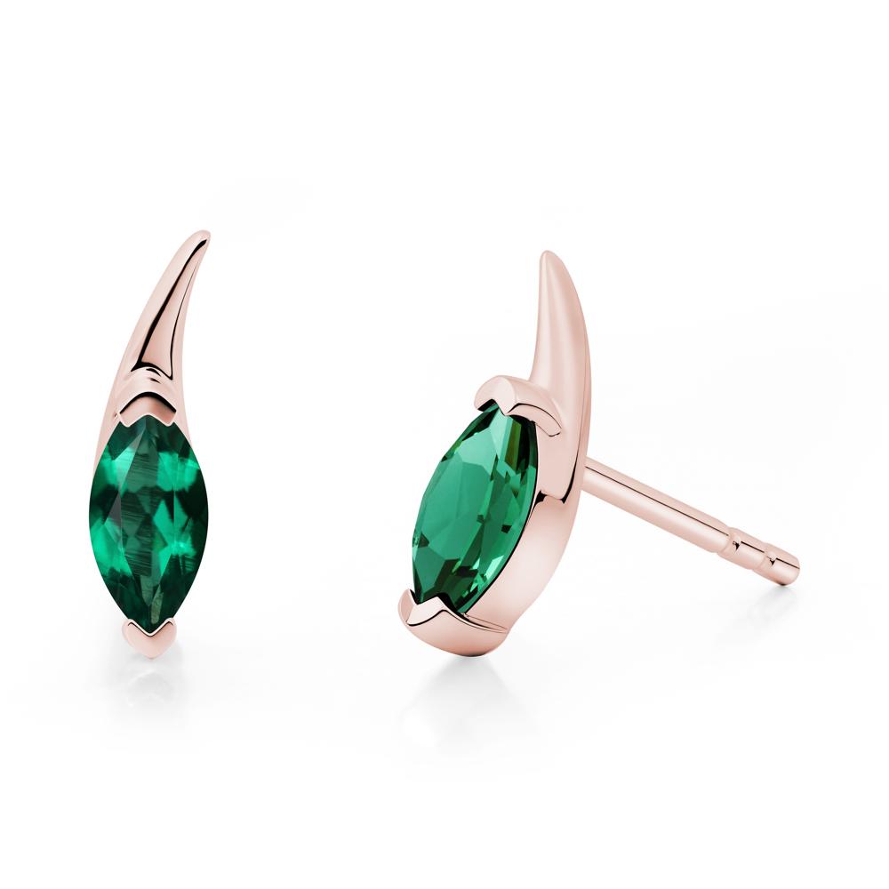 Tadpole Inspired Marquise Emerald Stud Earrings - LUO Jewelry #metal_18k rose gold