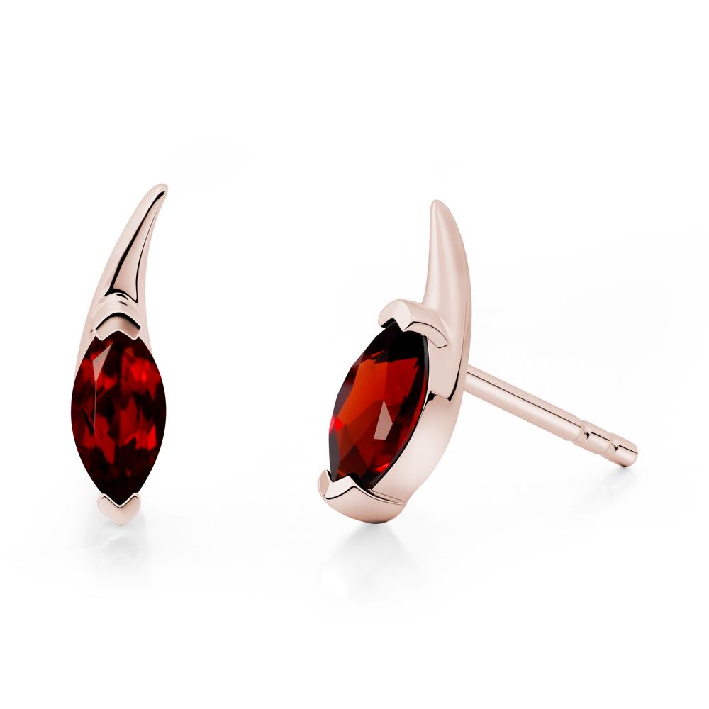 Tadpole Inspired Marquise Garnet Stud Earrings - LUO Jewelry #metal_14k rose gold
