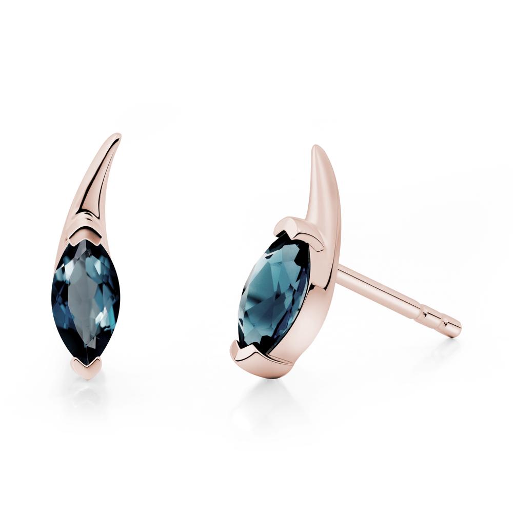 Tadpole Inspired Marquise London Blue Topaz Stud Earrings - LUO Jewelry #metal_14k rose gold