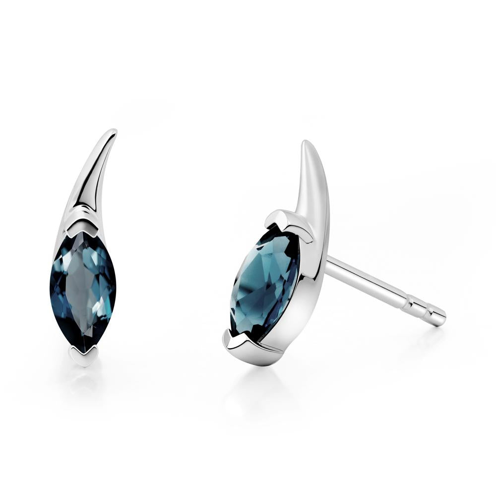 Tadpole Inspired Marquise London Blue Topaz Stud Earrings - LUO Jewelry #metal_14k white gold