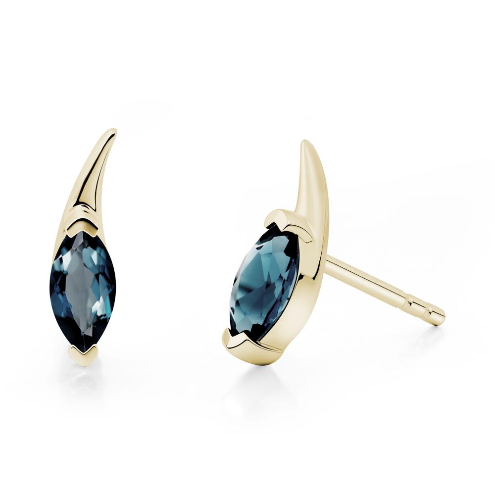 Tadpole Inspired Marquise London Blue Topaz Stud Earrings - LUO Jewelry #metal_14k yellow gold