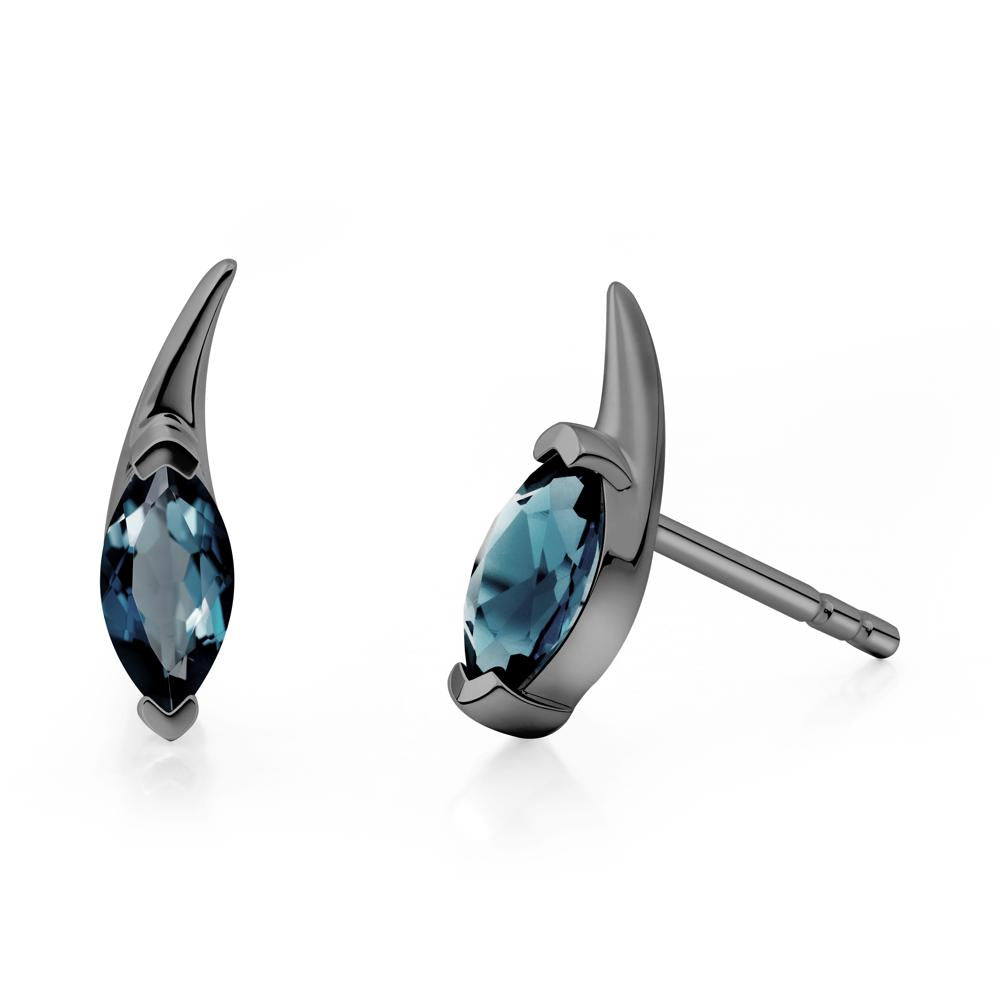 Tadpole Inspired Marquise London Blue Topaz Stud Earrings - LUO Jewelry #metal_black finish sterling silver