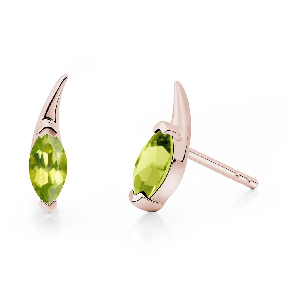 Tadpole Inspired Marquise Peridot Stud Earrings - LUO Jewelry #metal_14k rose gold