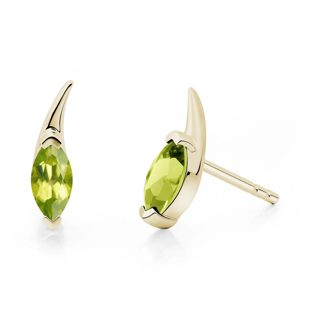 Tadpole Inspired Marquise Peridot Stud Earrings - LUO Jewelry #metal_14k yellow gold