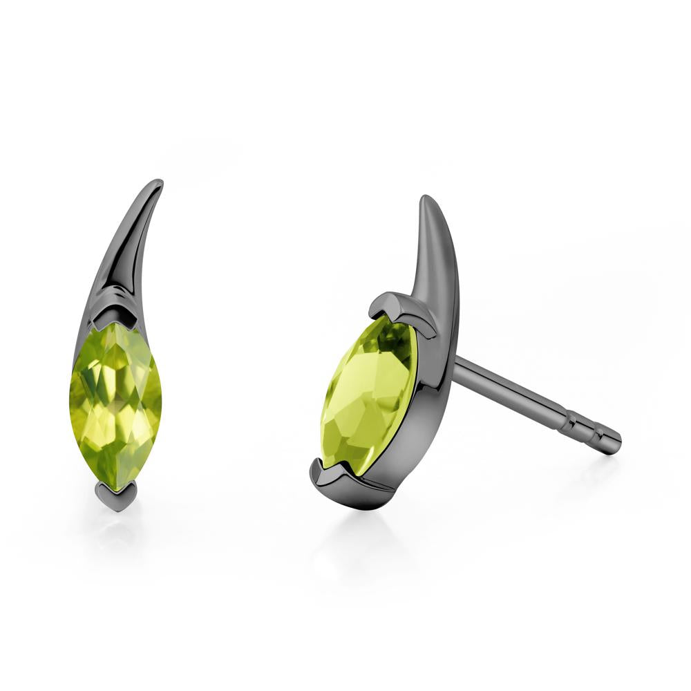 Tadpole Inspired Marquise Peridot Stud Earrings - LUO Jewelry #metal_black finish sterling silver