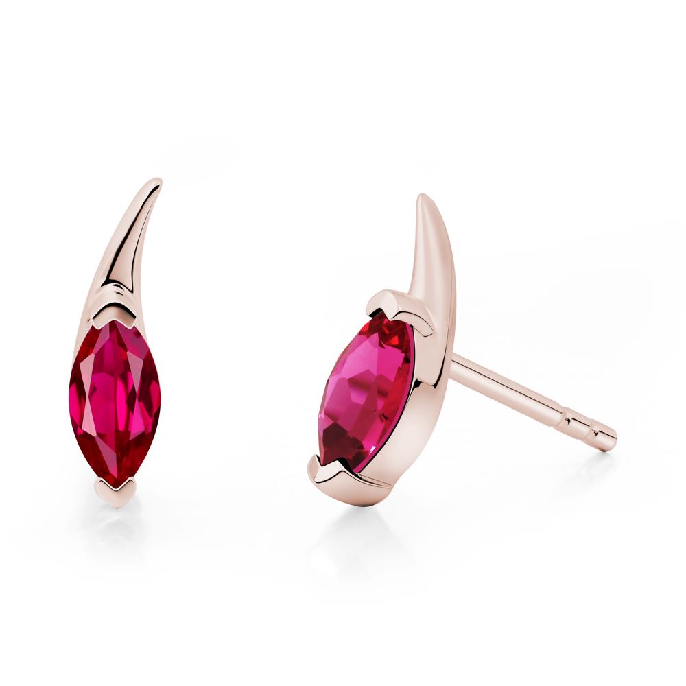Tadpole Inspired Marquise Ruby Stud Earrings - LUO Jewelry #metal_14k rose gold