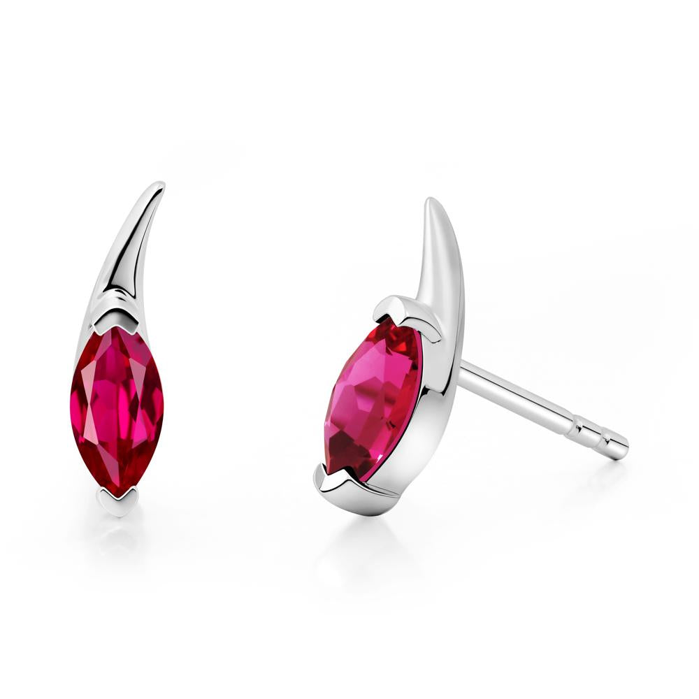 Tadpole Inspired Marquise Ruby Stud Earrings - LUO Jewelry #metal_sterling silver