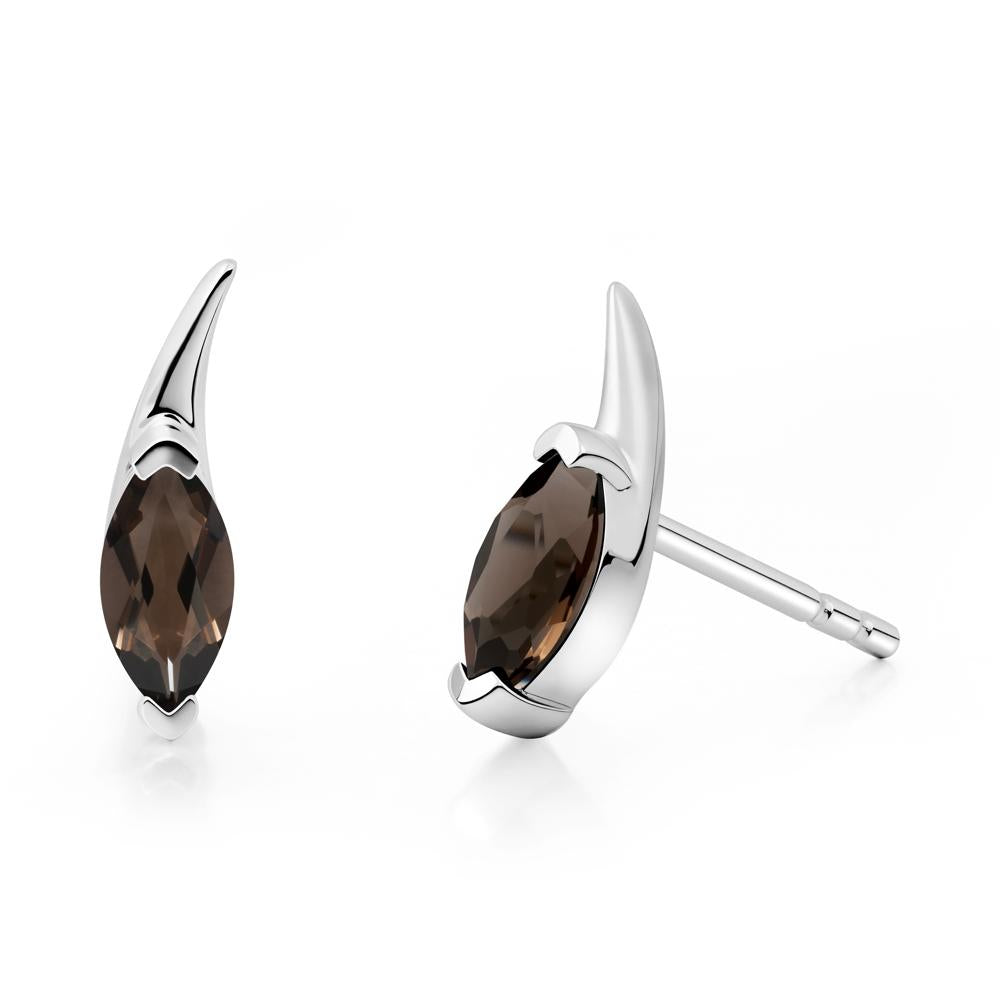 Tadpole Inspired Marquise Smoky Quartz Stud Earrings - LUO Jewelry #metal_14k white gold