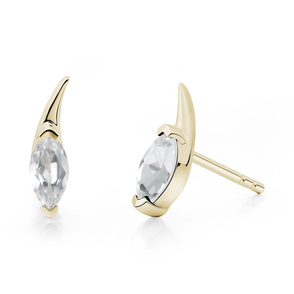 Tadpole Inspired Marquise White Topaz Stud Earrings - LUO Jewelry #metal_14k yellow gold