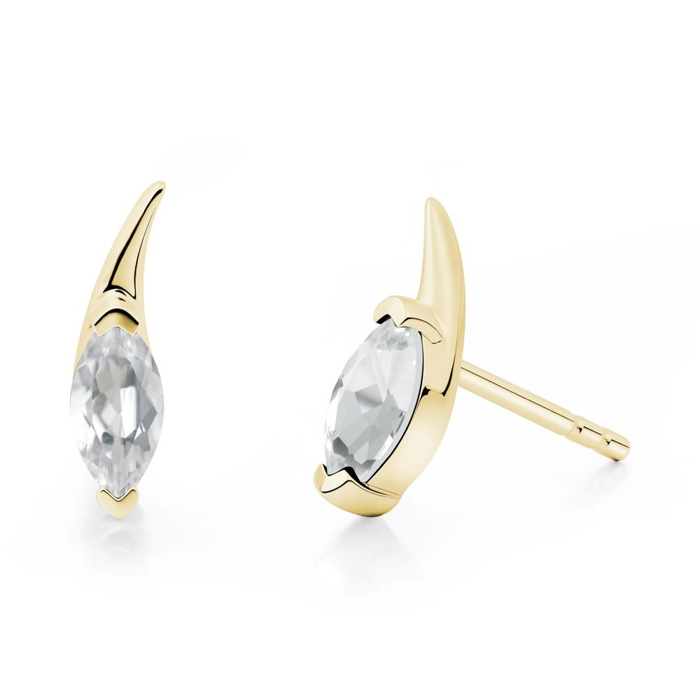 Tadpole Inspired Marquise White Topaz Stud Earrings - LUO Jewelry #metal_18k yellow gold
