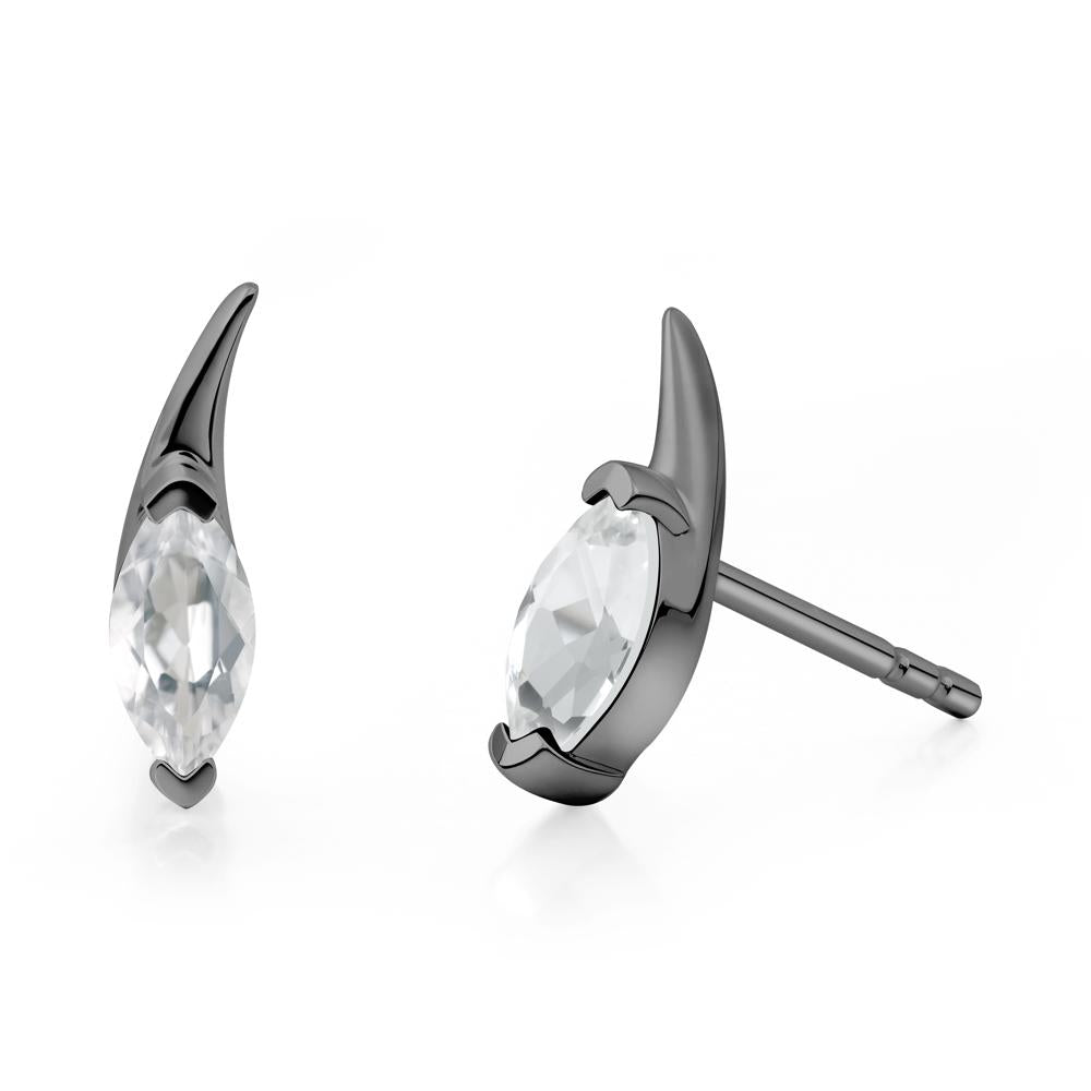 Tadpole Inspired Marquise White Topaz Stud Earrings - LUO Jewelry #metal_black finish sterling silver