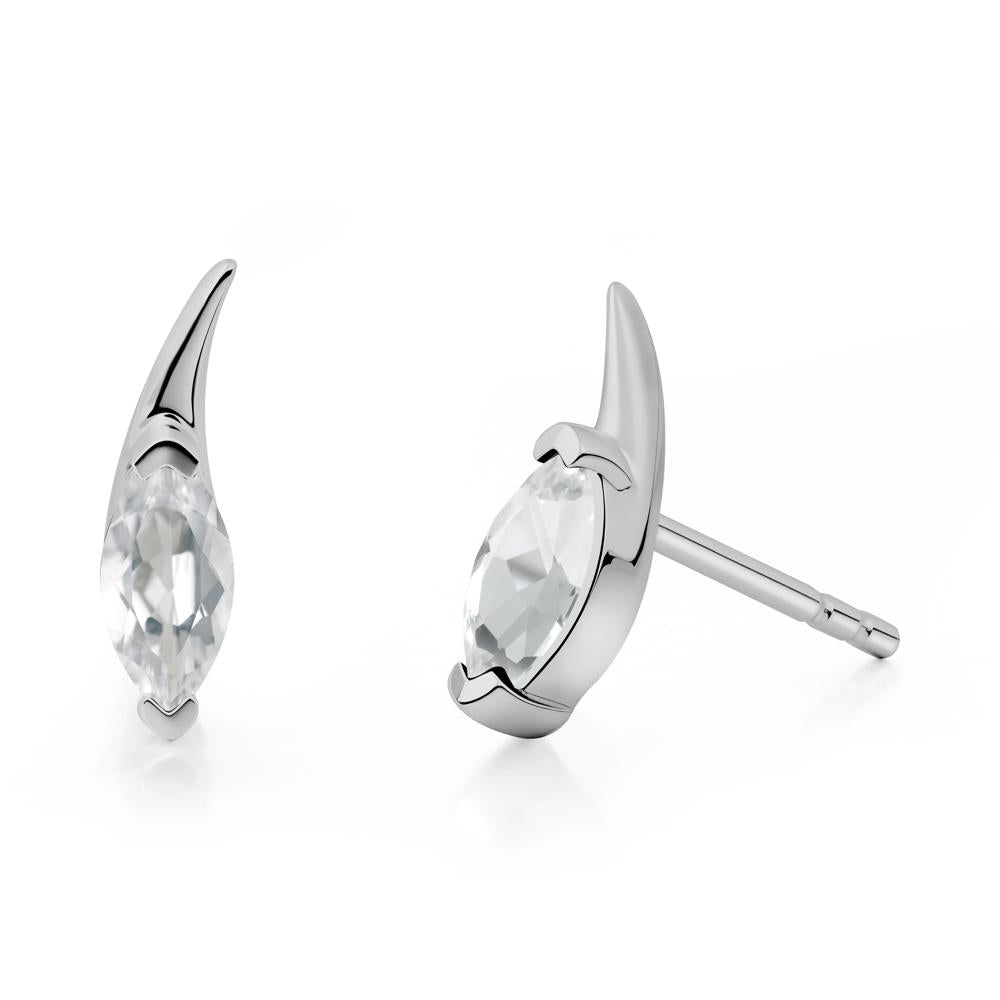 Tadpole Inspired Marquise White Topaz Stud Earrings - LUO Jewelry #metal_platinum