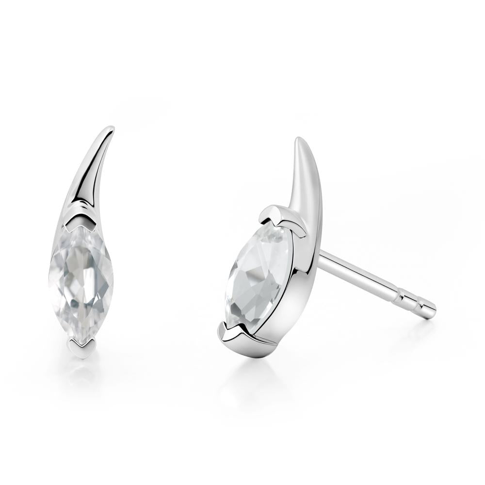 Tadpole Inspired Marquise White Topaz Stud Earrings - LUO Jewelry #metal_sterling silver