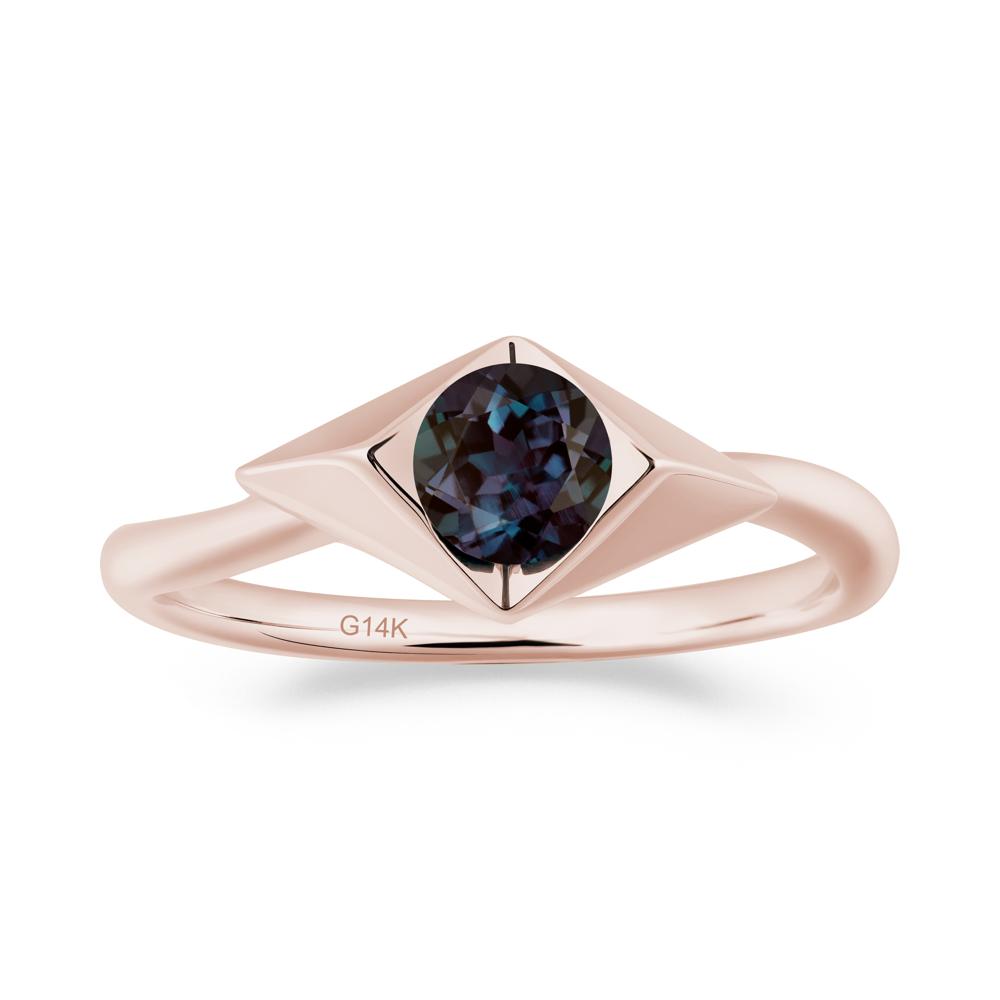 Bezel Set Alexandrite Ring with Twisted Band - LUO Jewelry #metal_14k rose gold