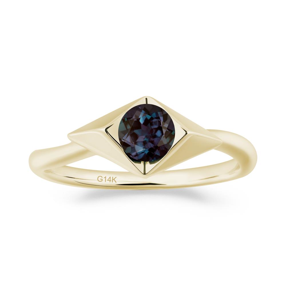 Bezel Set Alexandrite Ring with Twisted Band - LUO Jewelry #metal_14k yellow gold