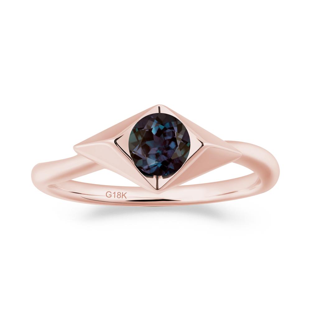 Bezel Set Alexandrite Ring with Twisted Band - LUO Jewelry #metal_18k rose gold