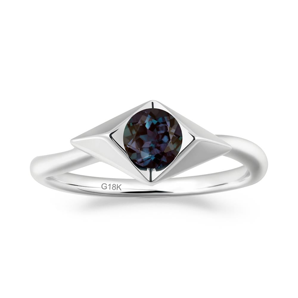 Bezel Set Alexandrite Ring with Twisted Band - LUO Jewelry #metal_18k white gold
