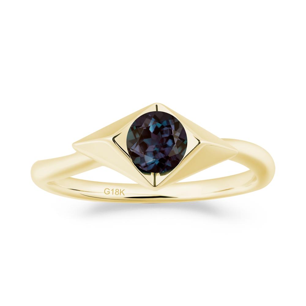 Bezel Set Alexandrite Ring with Twisted Band - LUO Jewelry #metal_18k yellow gold