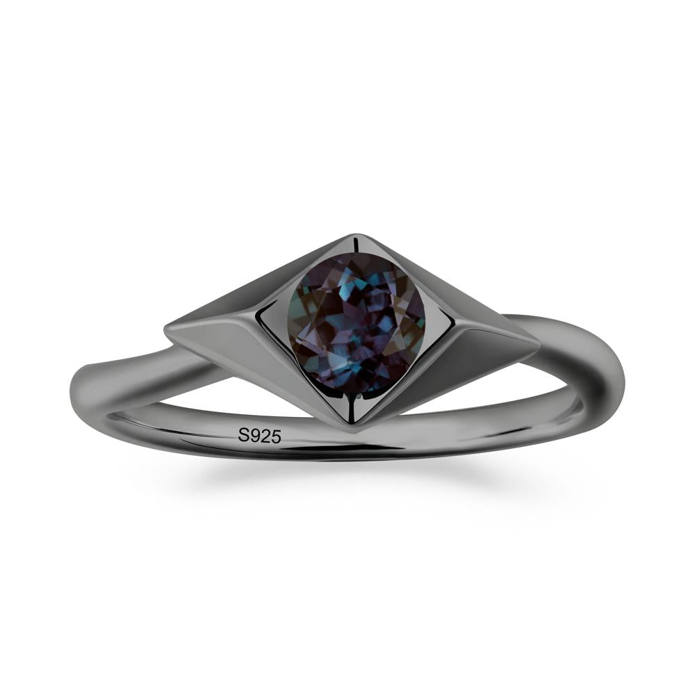 Bezel Set Alexandrite Ring with Twisted Band - LUO Jewelry #metal_black finish sterling silver