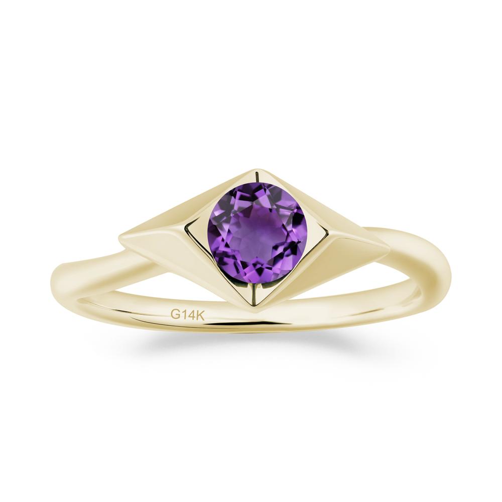Bezel Set Amethyst Ring with Twisted Band - LUO Jewelry #metal_14k yellow gold