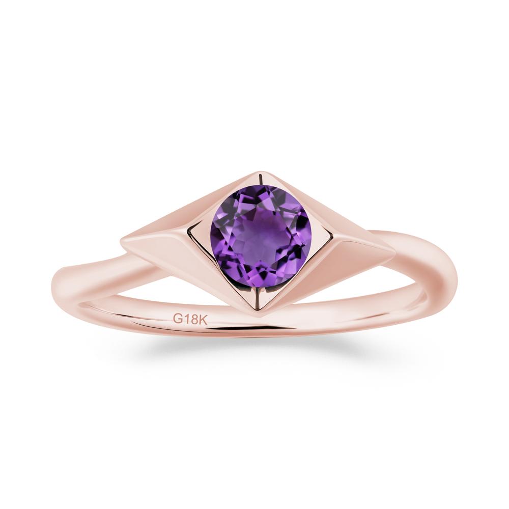 Bezel Set Amethyst Ring with Twisted Band - LUO Jewelry #metal_18k rose gold