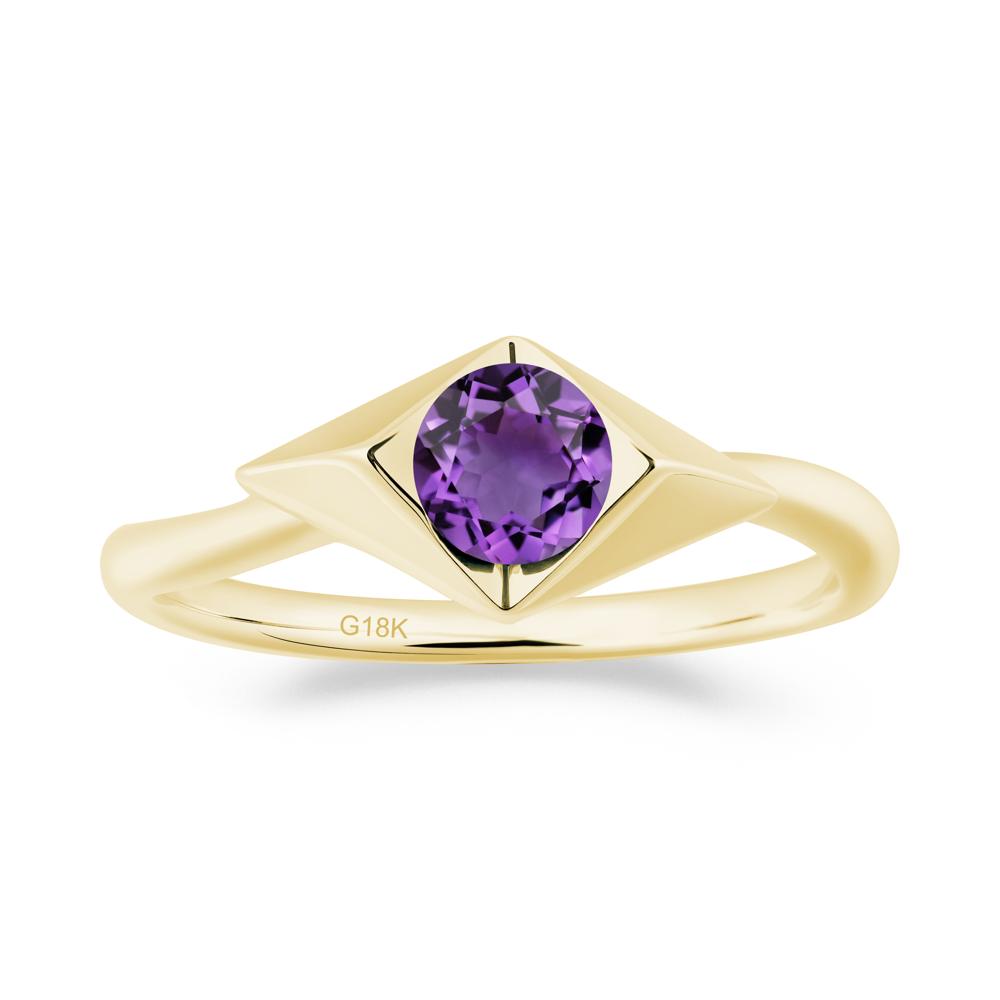 Bezel Set Amethyst Ring with Twisted Band - LUO Jewelry #metal_18k yellow gold
