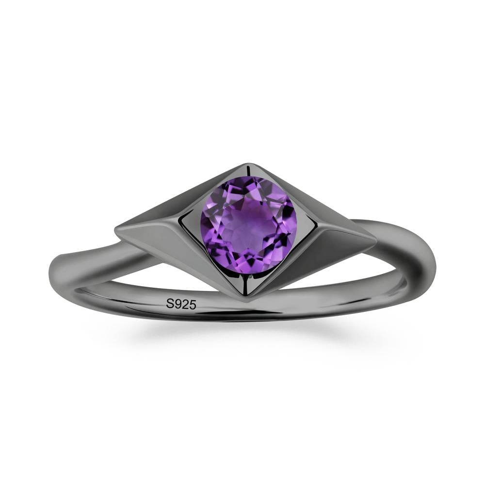 Bezel Set Amethyst Ring with Twisted Band - LUO Jewelry #metal_black finish sterling silver