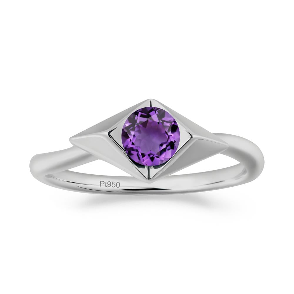 Bezel Set Amethyst Ring with Twisted Band - LUO Jewelry #metal_platinum