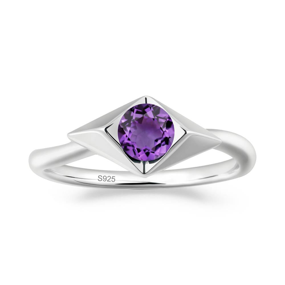 Bezel Set Amethyst Ring with Twisted Band - LUO Jewelry #metal_sterling silver