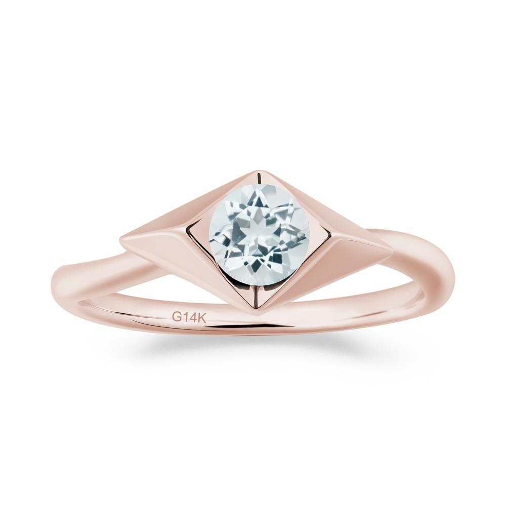 Geometric Round Aquamarine Solitaire Ring - LUO Jewelry #metal_14k rose gold