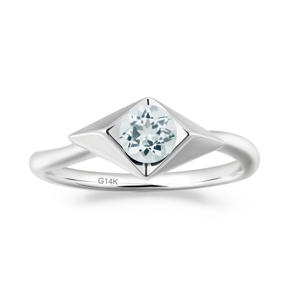 Geometric Round Aquamarine Solitaire Ring - LUO Jewelry #metal_14k white gold
