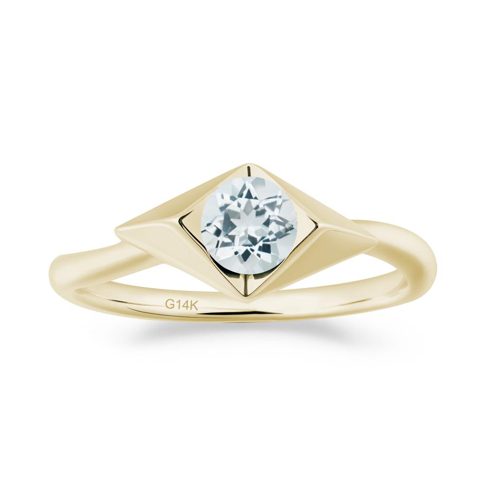 Geometric Round Aquamarine Solitaire Ring - LUO Jewelry #metal_14k yellow gold