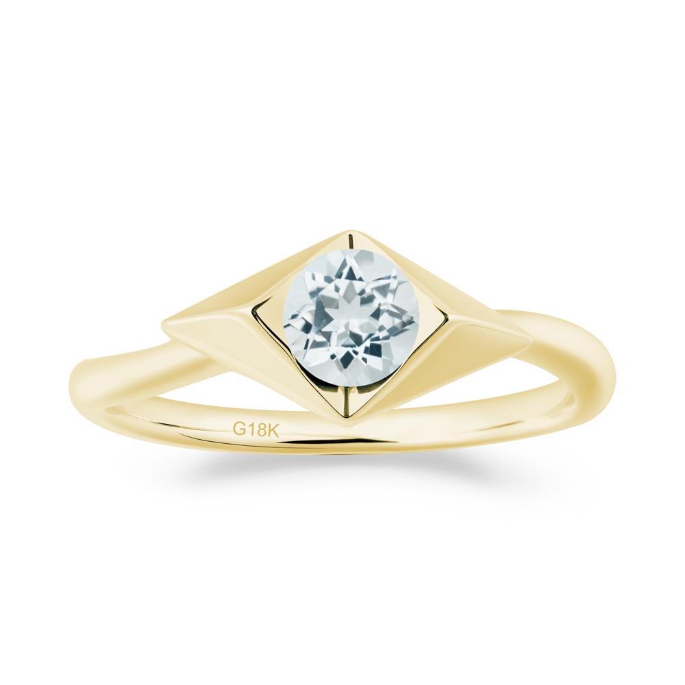 Geometric Round Aquamarine Solitaire Ring - LUO Jewelry #metal_18k yellow gold