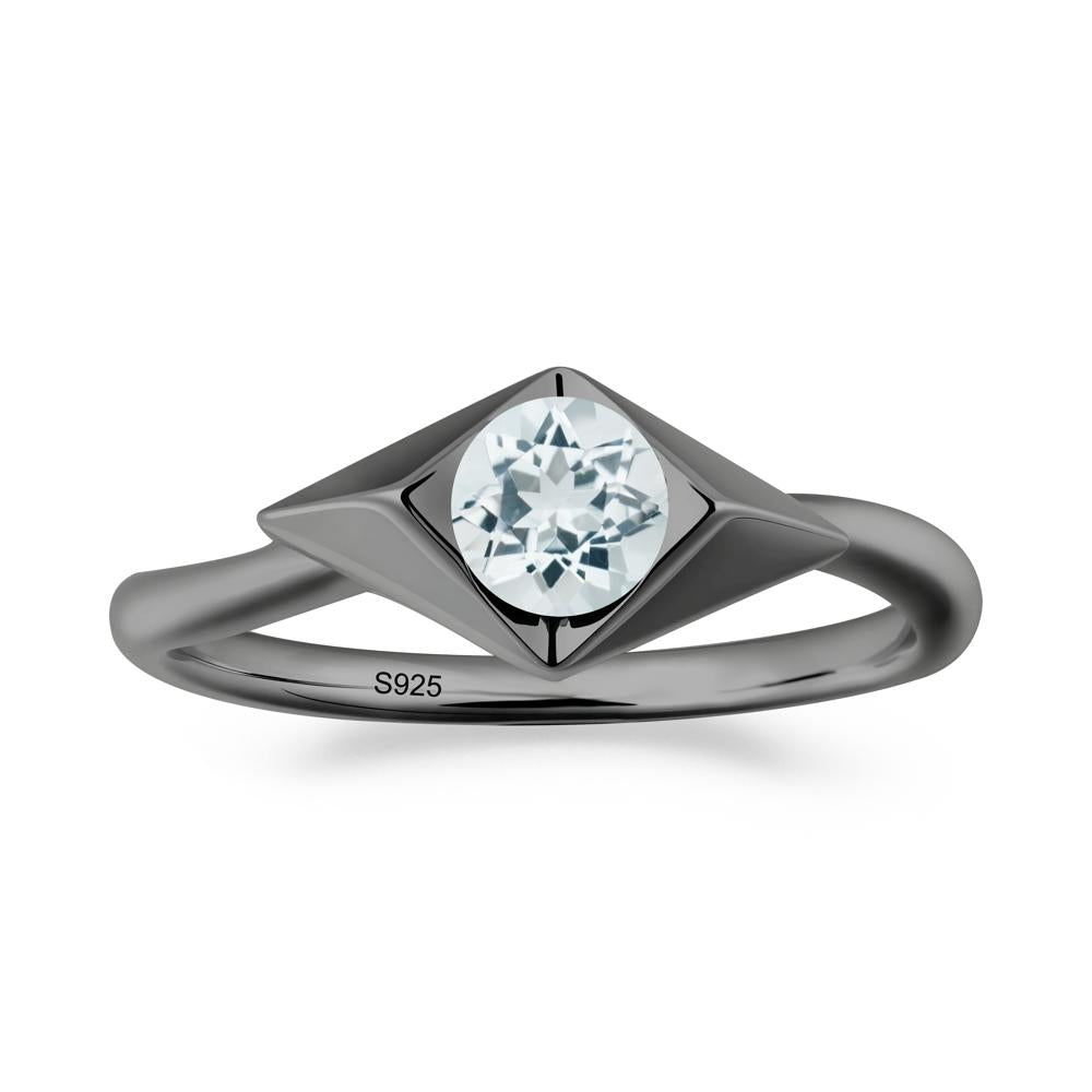 Geometric Round Aquamarine Solitaire Ring - LUO Jewelry #metal_black finish sterling silver