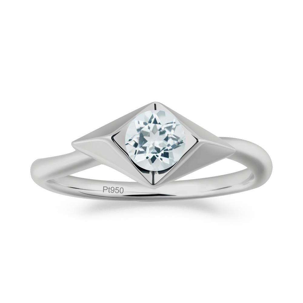 Geometric Round Aquamarine Solitaire Ring - LUO Jewelry #metal_platinum