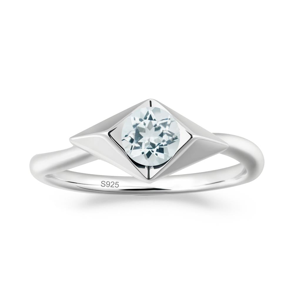 Geometric Round Aquamarine Solitaire Ring - LUO Jewelry #metal_sterling silver