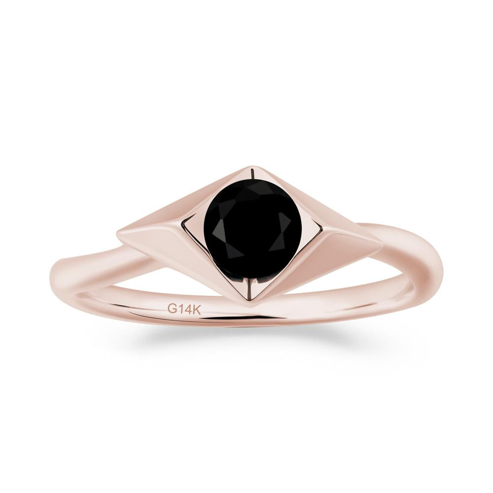 Geometric Round Black Spinel Solitaire Ring - LUO Jewelry #metal_14k rose gold