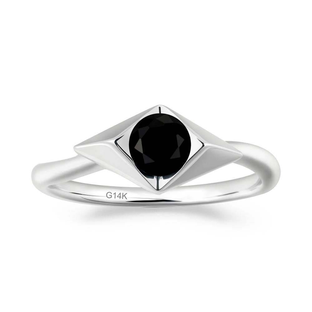 Geometric Round Black Spinel Solitaire Ring - LUO Jewelry #metal_14k white gold