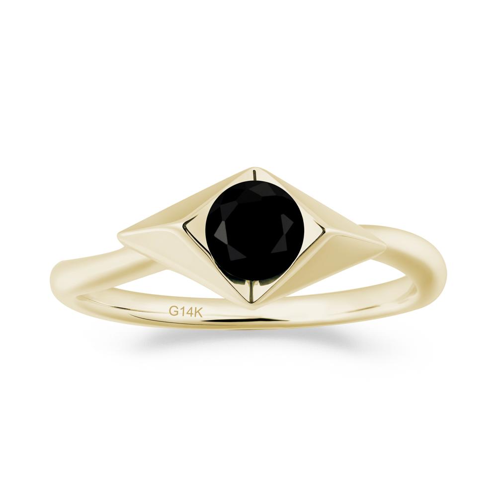 Geometric Round Black Spinel Solitaire Ring - LUO Jewelry #metal_14k yellow gold
