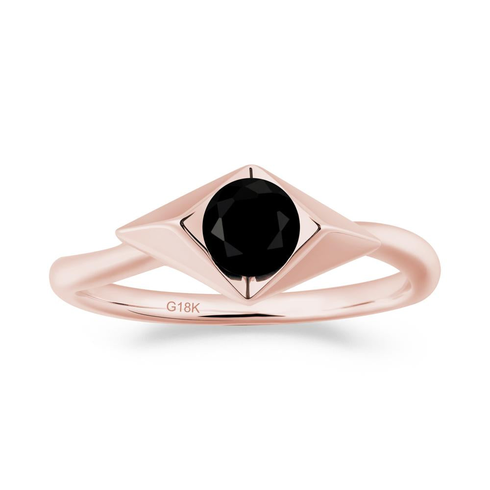 Geometric Round Black Spinel Solitaire Ring - LUO Jewelry #metal_18k rose gold