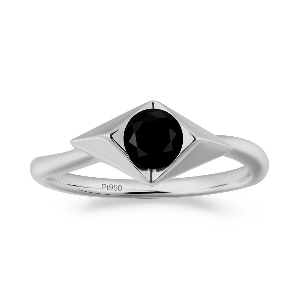 Geometric Round Black Spinel Solitaire Ring - LUO Jewelry #metal_platinum