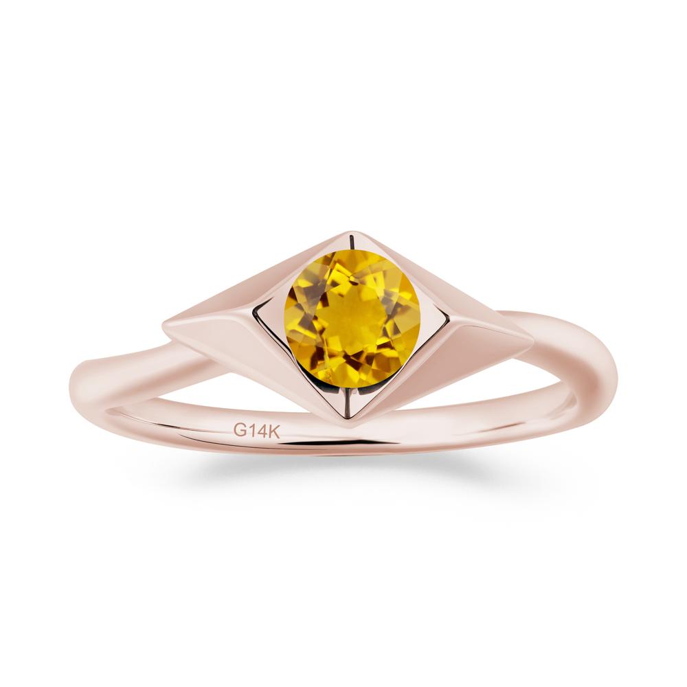 Bezel Set Citrine Ring with Twisted Band - LUO Jewelry #metal_14k rose gold