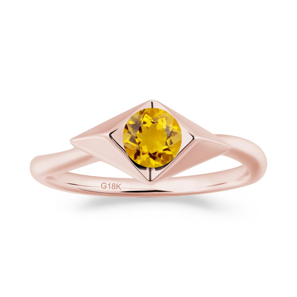 Bezel Set Citrine Ring with Twisted Band - LUO Jewelry #metal_18k rose gold