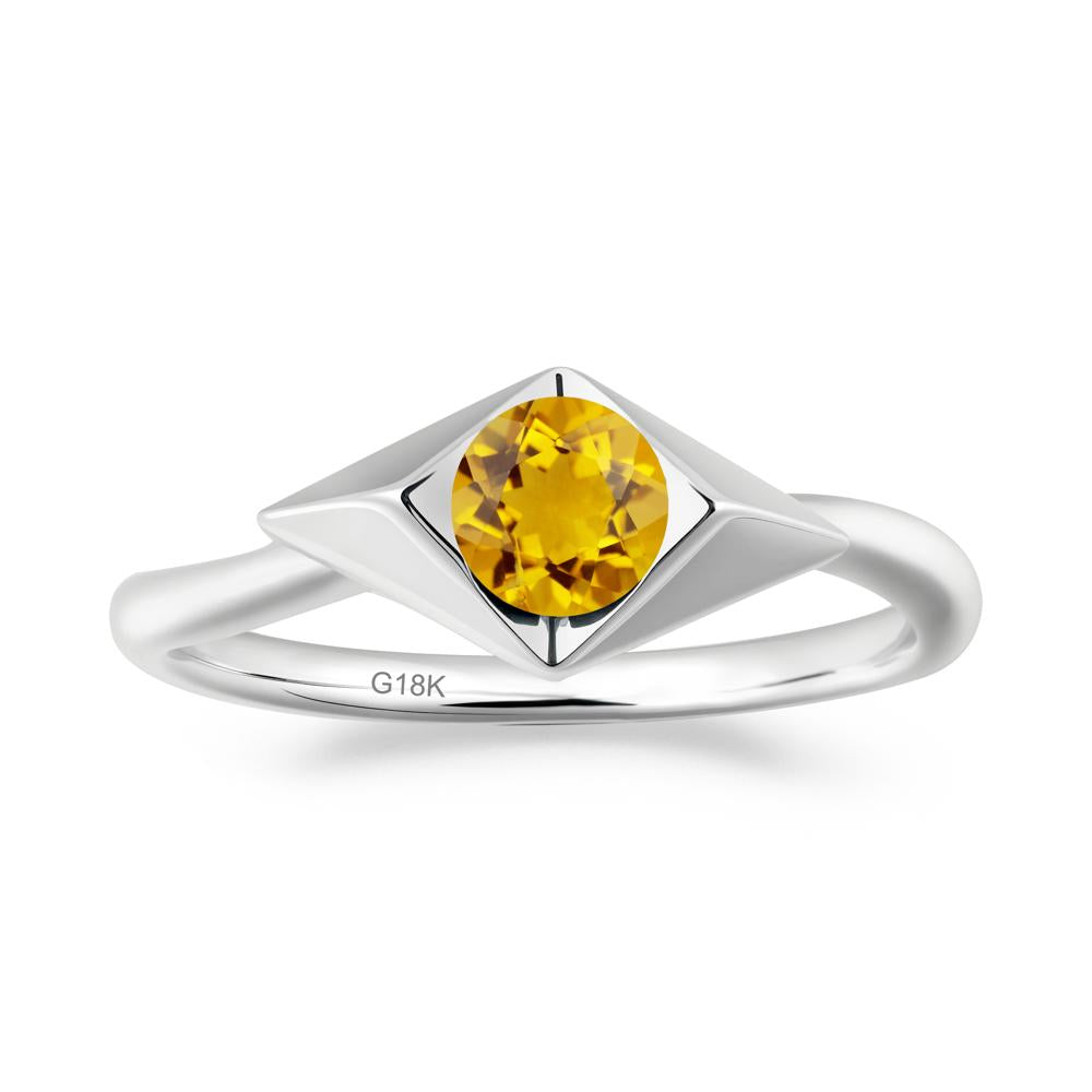 Bezel Set Citrine Ring with Twisted Band - LUO Jewelry #metal_18k white gold