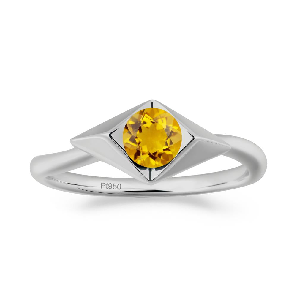 Bezel Set Citrine Ring with Twisted Band - LUO Jewelry #metal_platinum