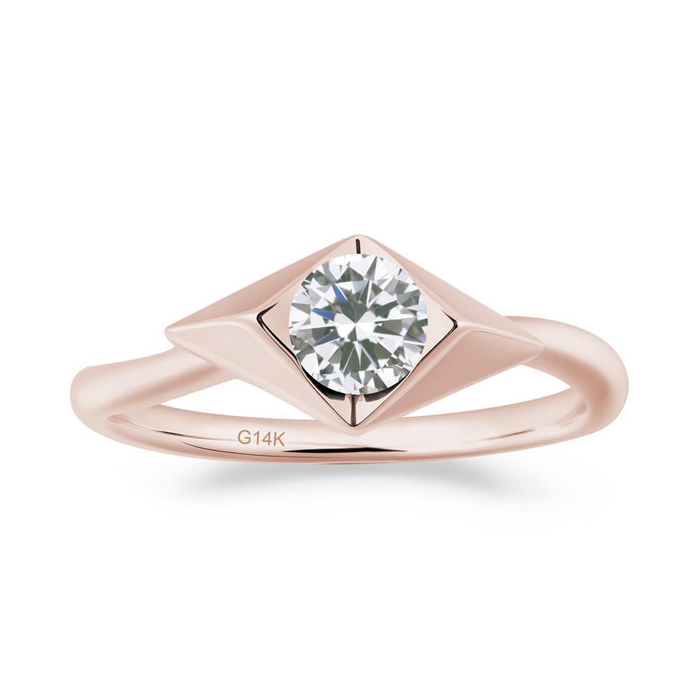 Geometric Round Cubic Zirconia Solitaire Ring - LUO Jewelry #metal_14k rose gold