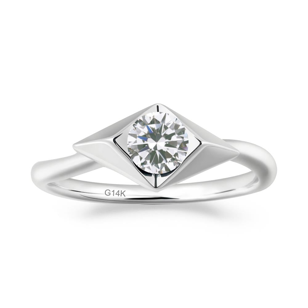 Geometric Round Cubic Zirconia Solitaire Ring - LUO Jewelry #metal_14k white gold